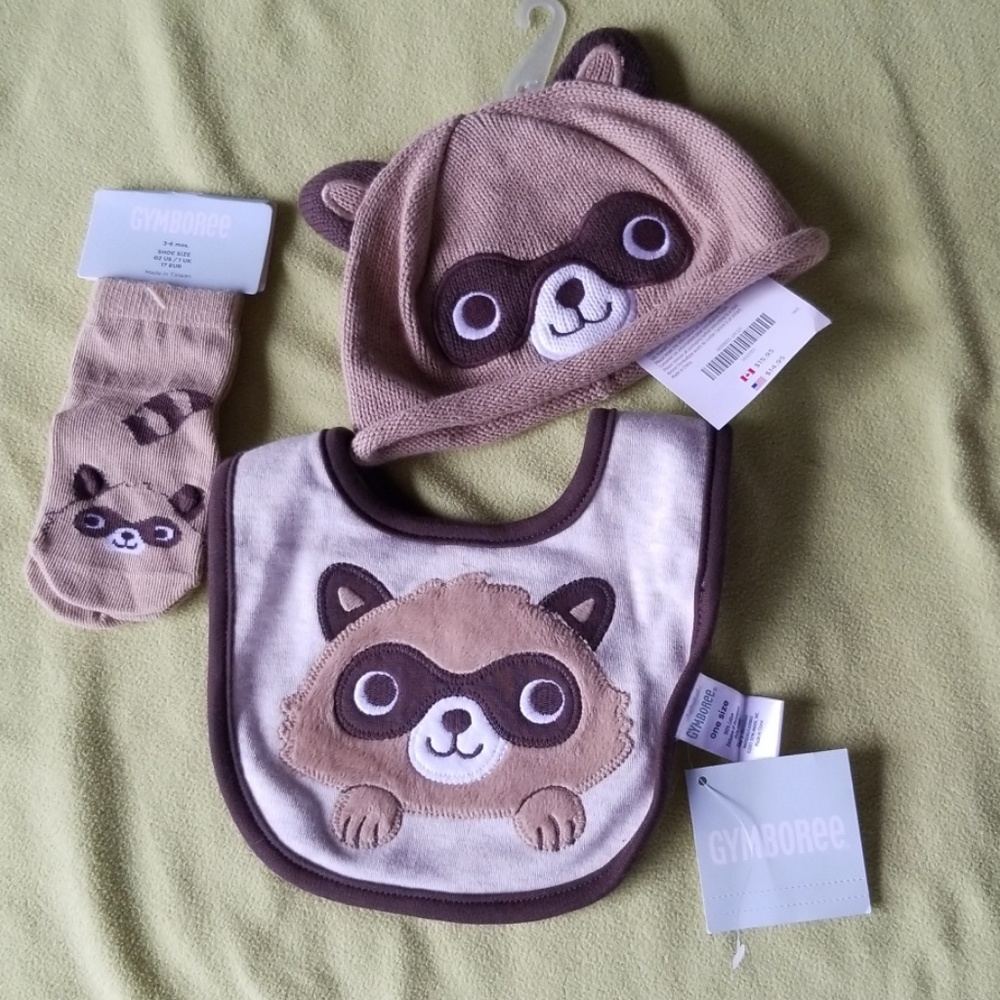 Racoon Hat, Bib, & Socks combo